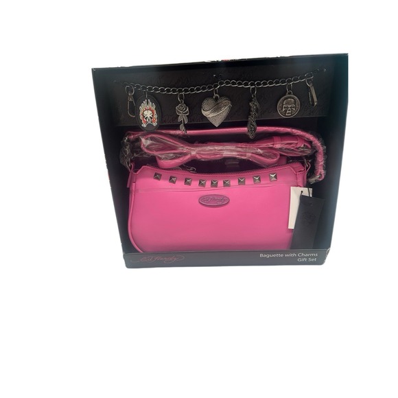 Ed Hardy Handbags - Ed Hardy Baguette Pink Shoulder Crossbody Bag Gift Set With Charms New In Box